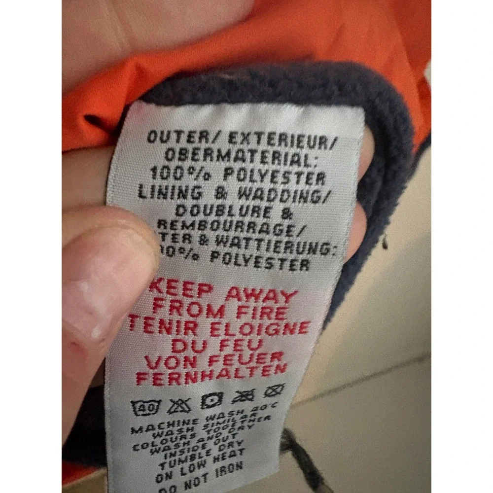 Mini Boden Kids Orange Puffer Vest Navy Fleece Lined Quilted Snap Front 13-14Y